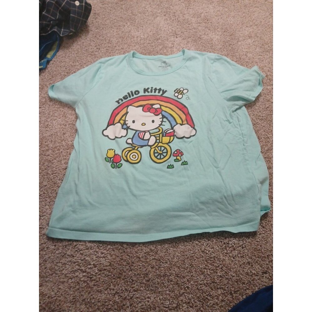 Hello Kitty by Sanrio Rainbow Bike Teal Short Sleeve T-Shirt‎ Size Medium